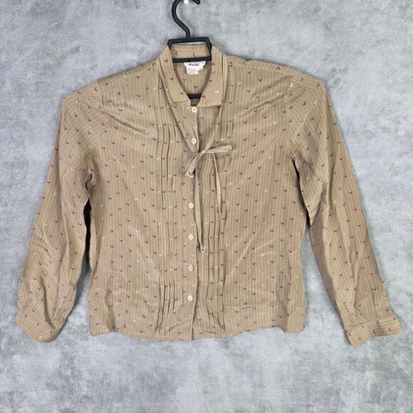 Womens Vintage Chinoise By Lolita Vital Silk Blouse & Skirt Set Taupe Subtle 12 - Picture 2 of 13